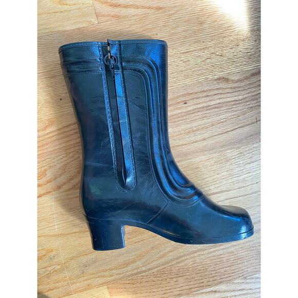 True VTG Black Rubber Heeled USA Made Boots By Pretties Originals Waterproof 6us - Picture 7 of 14